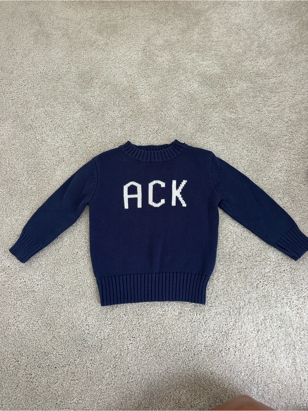Ellsworth & Ivey Kids Navy Blue Knit Sweater with White 'ACK' Lettering